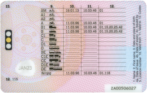 UK driving licence example